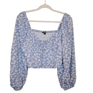 Wild Fable womens blue and white floral long sleeved peasant top size XL